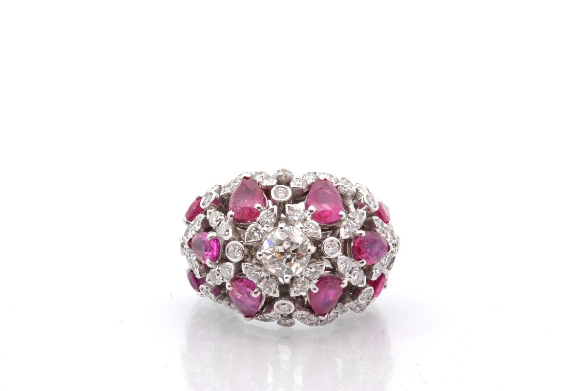 18k Gold Diamond And Ruby Ring-photo-2