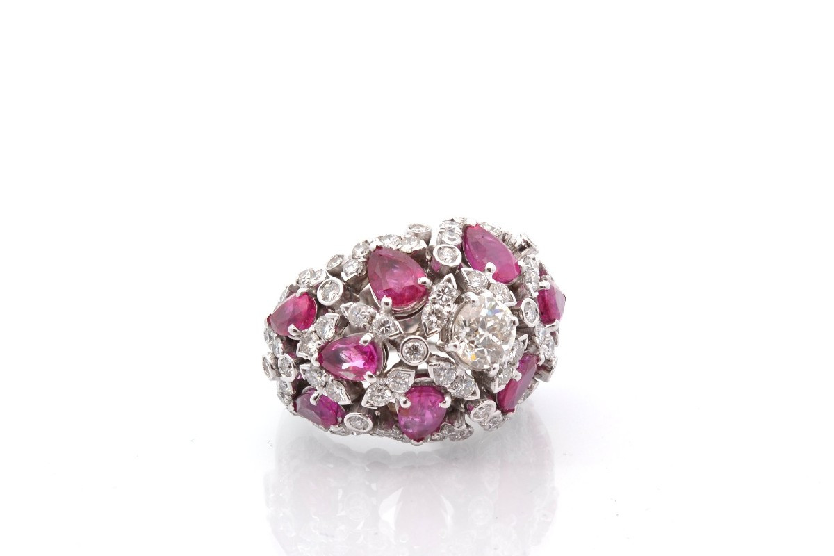 18k Gold Diamond And Ruby Ring-photo-3