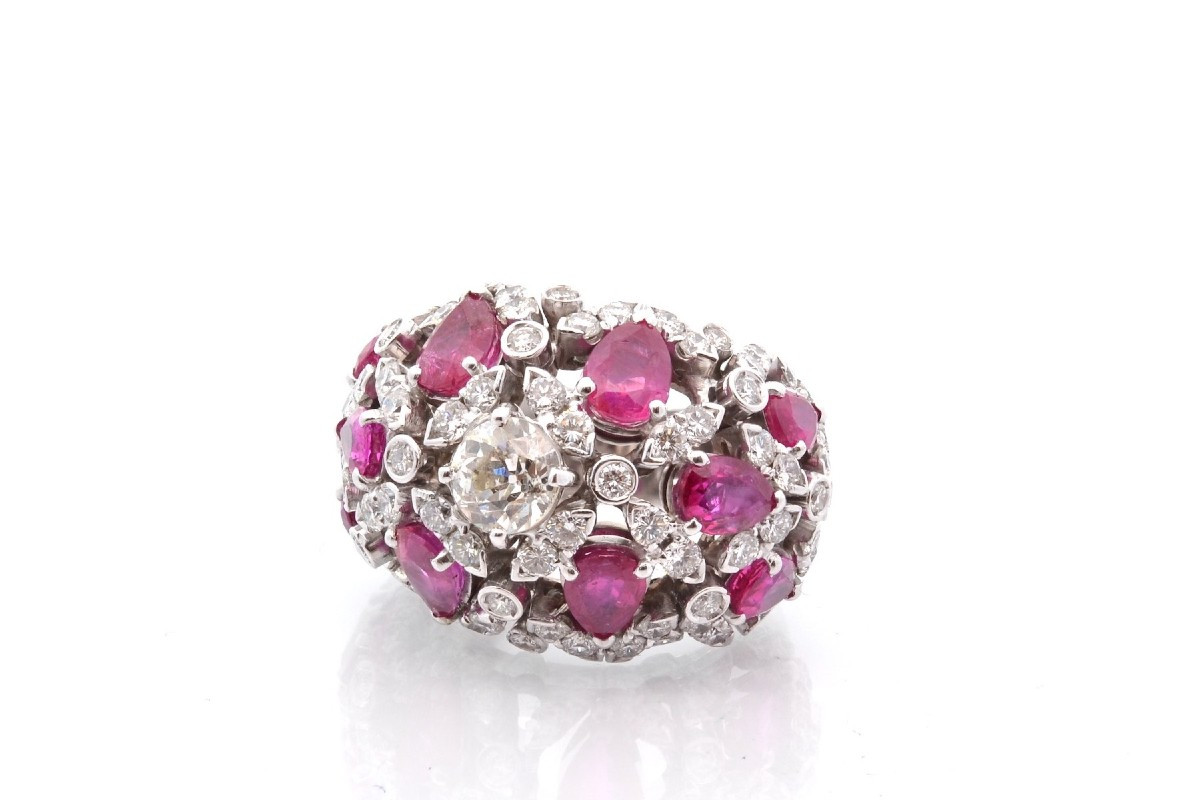 18k Gold Diamond And Ruby Ring