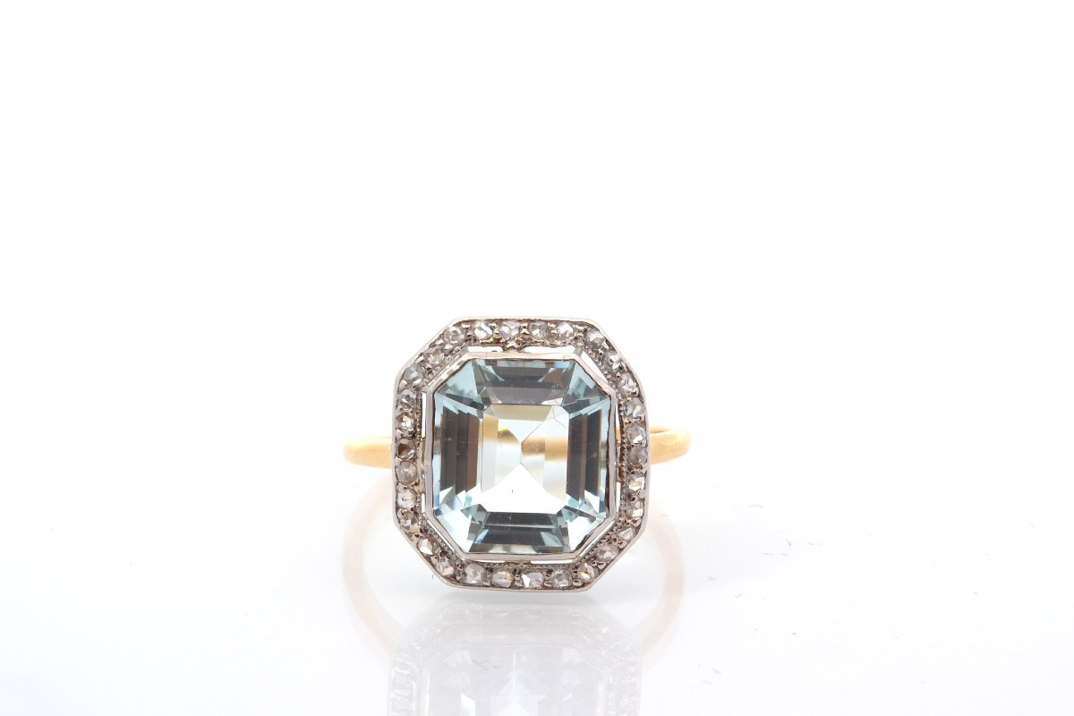 Art Deco Ring With Aquamarine And Diamonds-photo-2