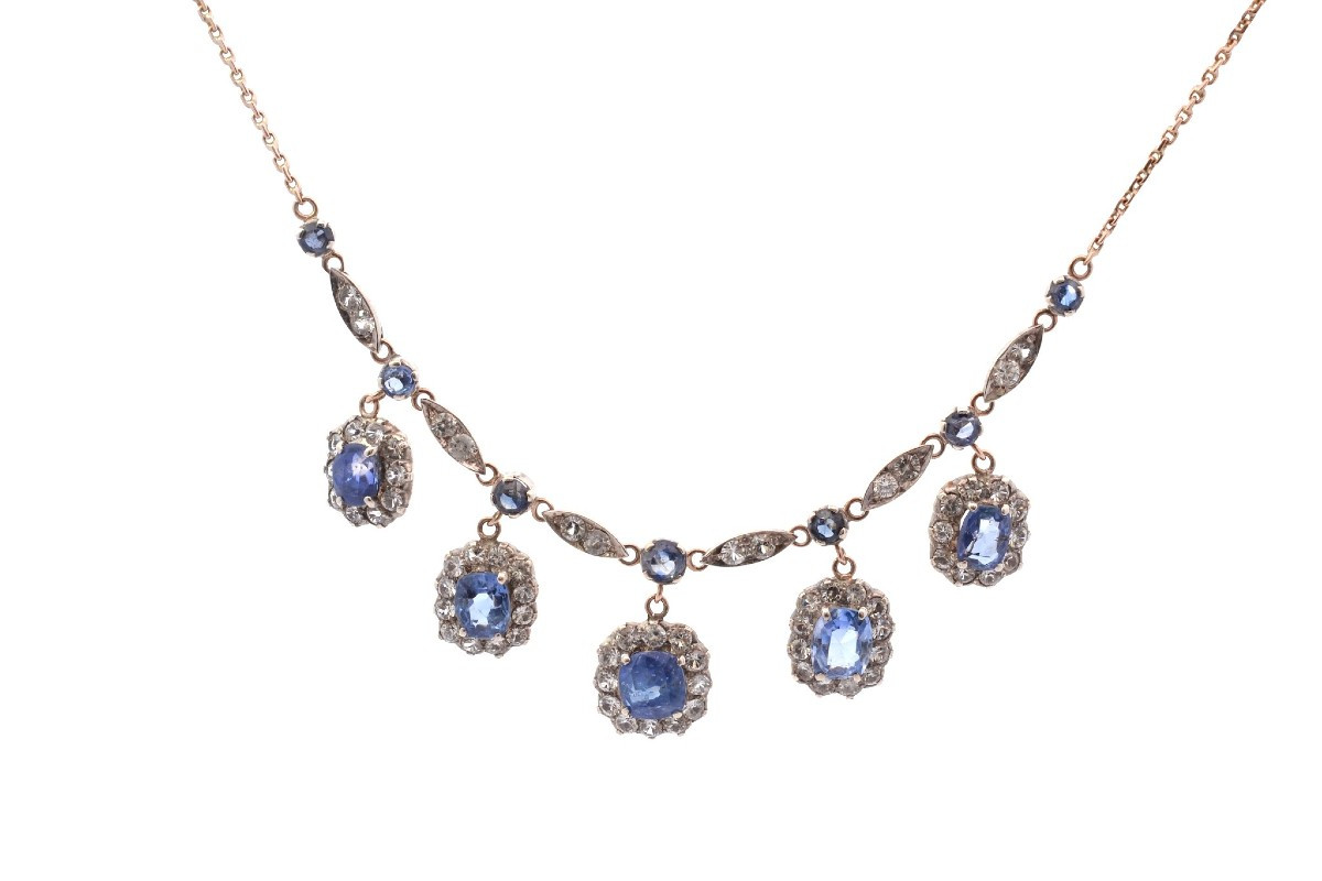 Antique 19th-century Necklace With Sapphires And Glass-photo-2
