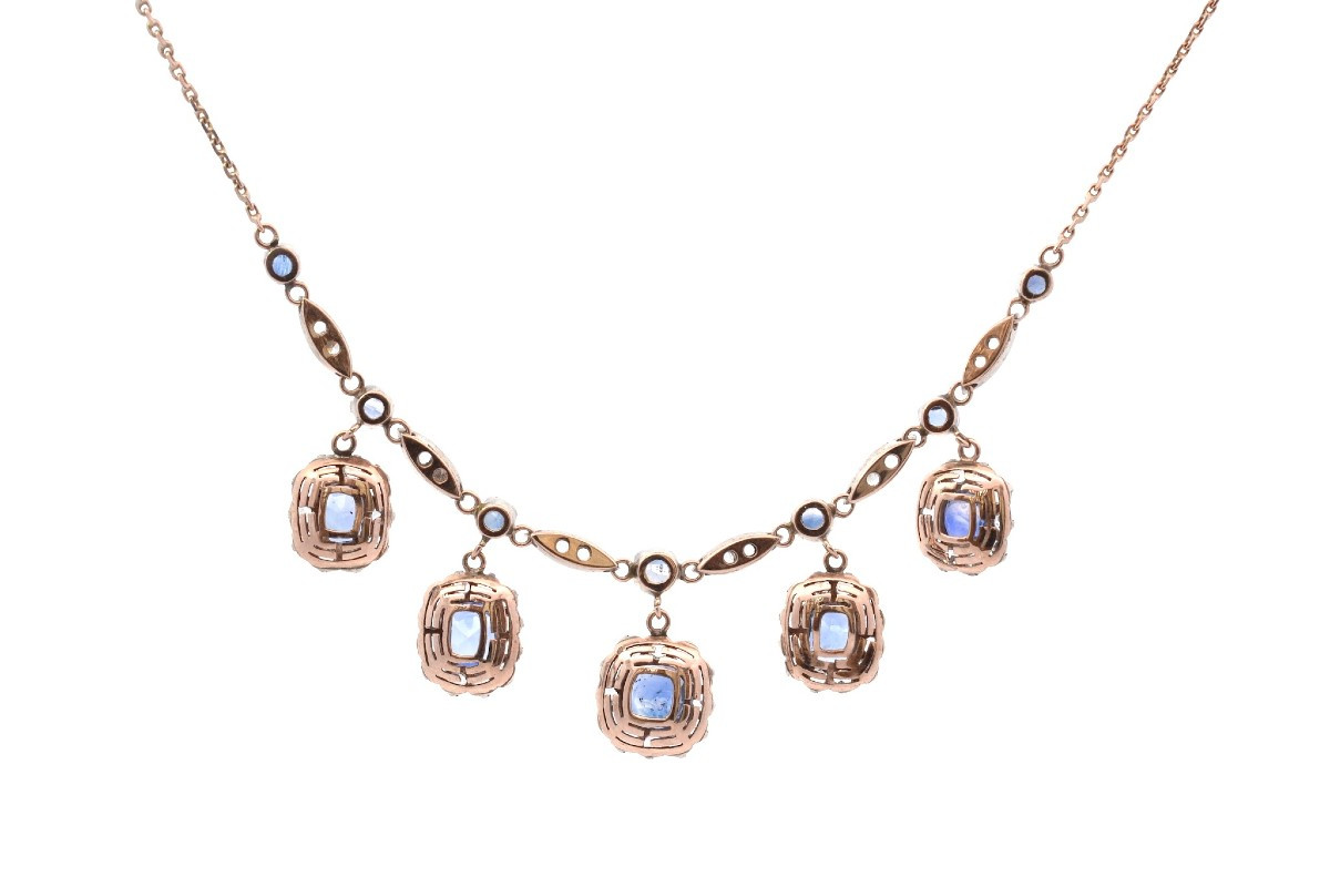 Antique 19th-century Necklace With Sapphires And Glass-photo-3