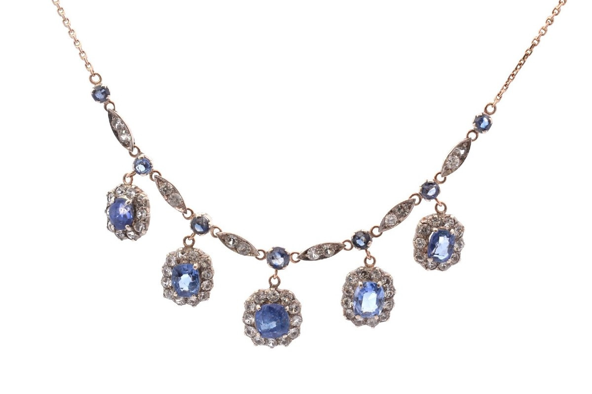 Antique 19th-century Necklace With Sapphires And Glass
