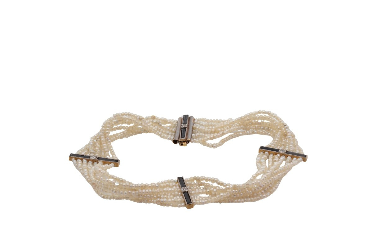 Bracelet ancien perles fines, onyx et diamants-photo-2