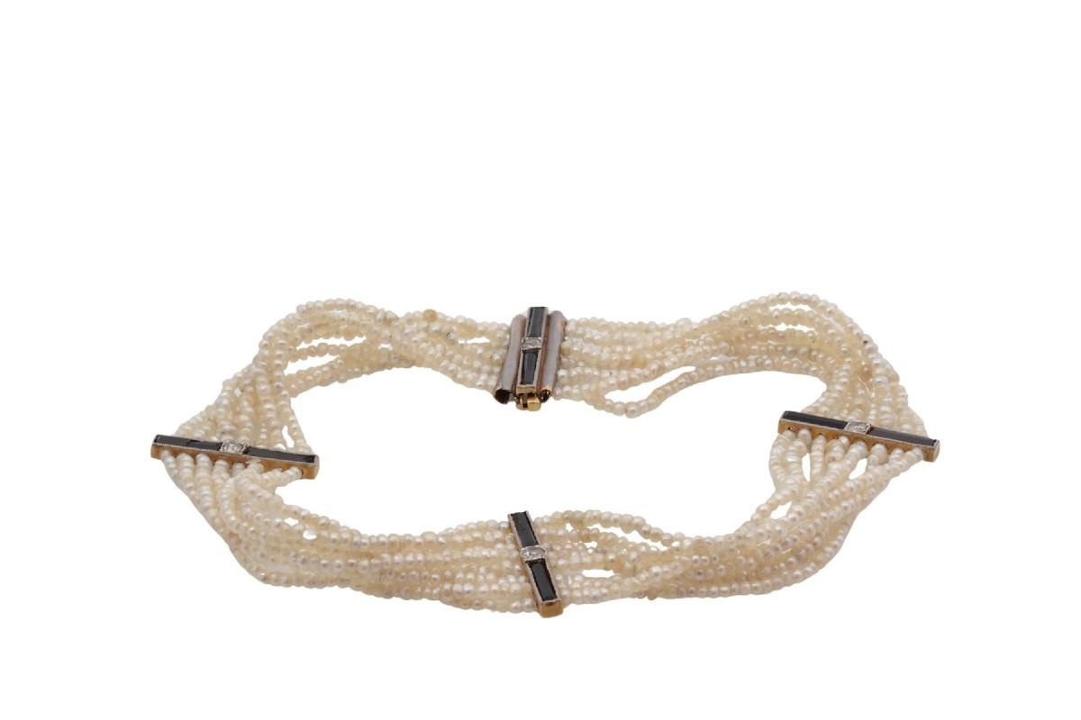 Bracelet ancien perles fines, onyx et diamants