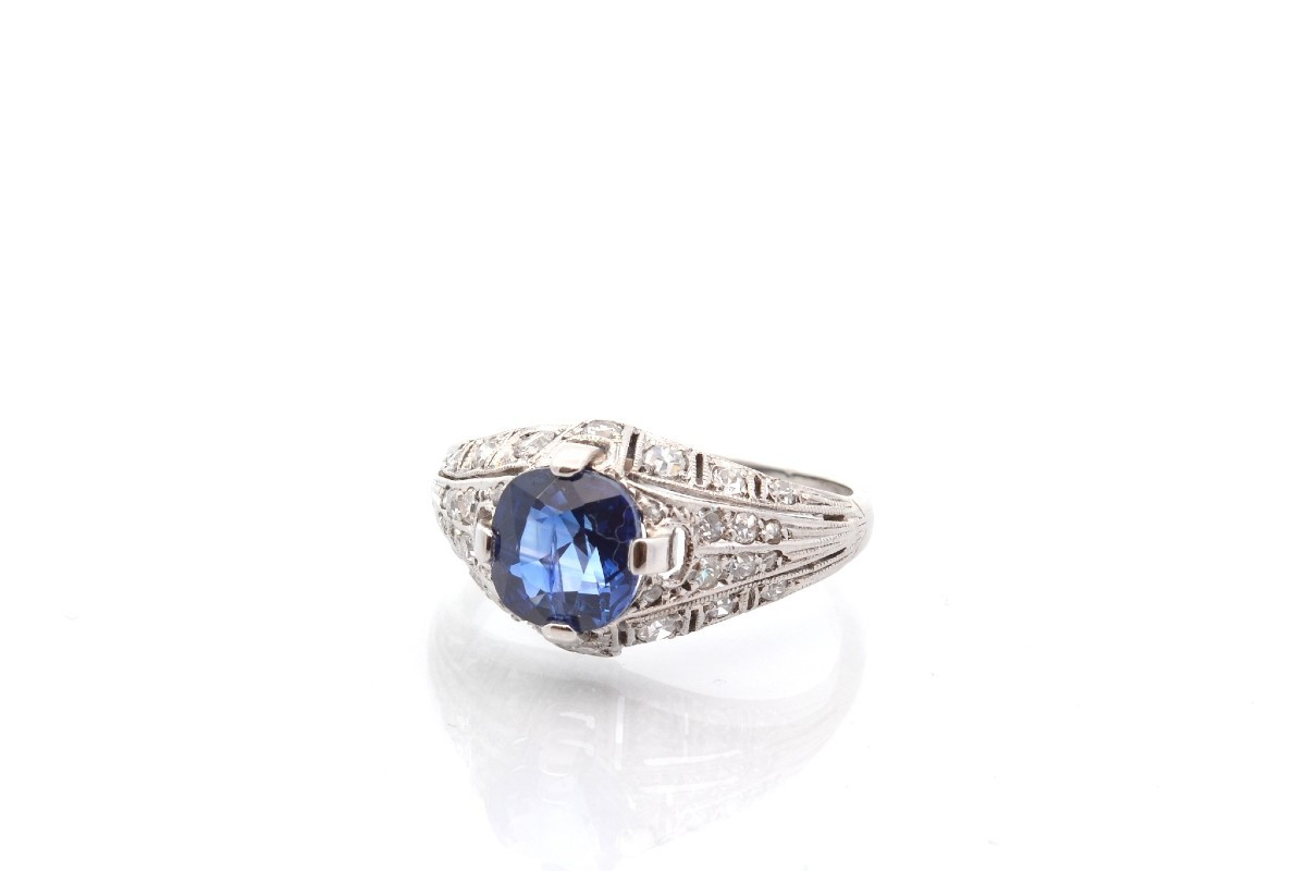 Art Deco Ring With A 2.53ct Sapphire And Diamonds-photo-4