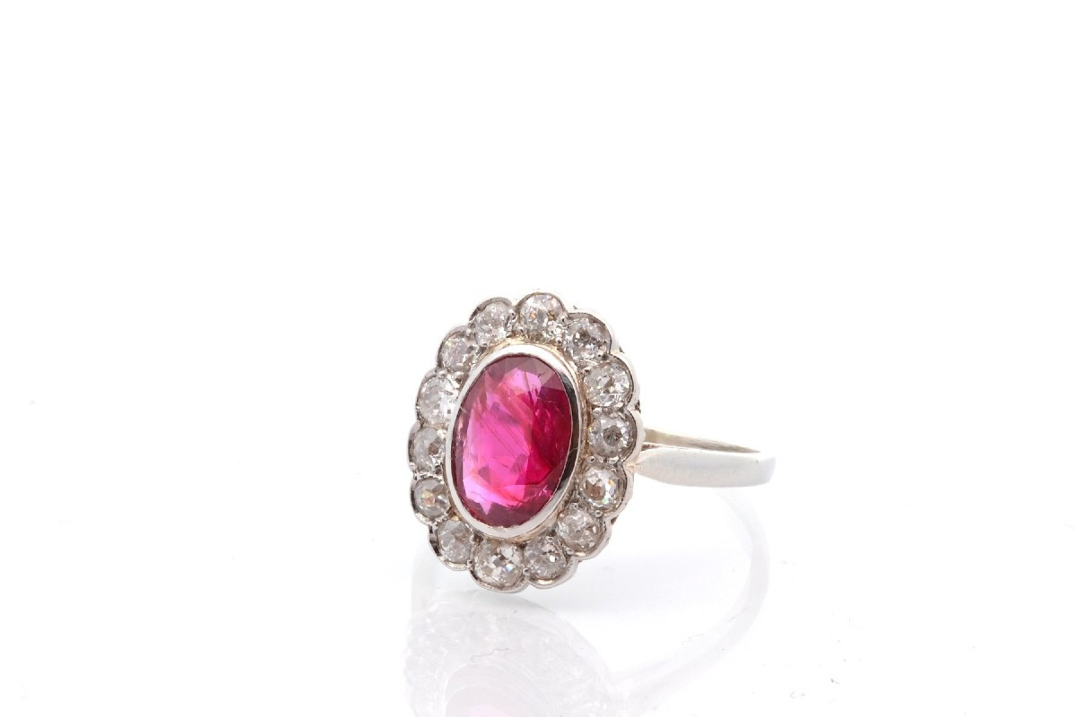 Antique Ring With Burmese Rubies And Diamonds