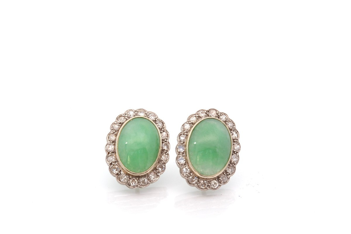 Art Deco Jade And Diamond Earrings-photo-2