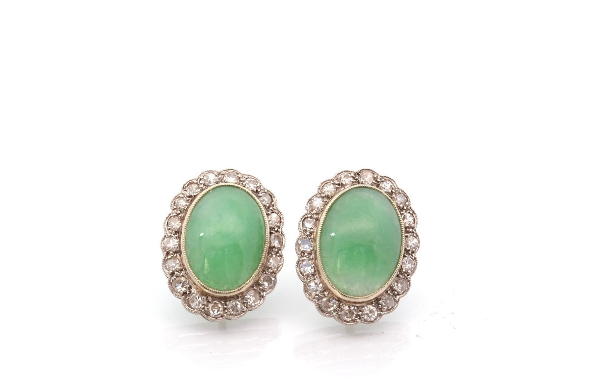 Art Deco Jade And Diamond Earrings