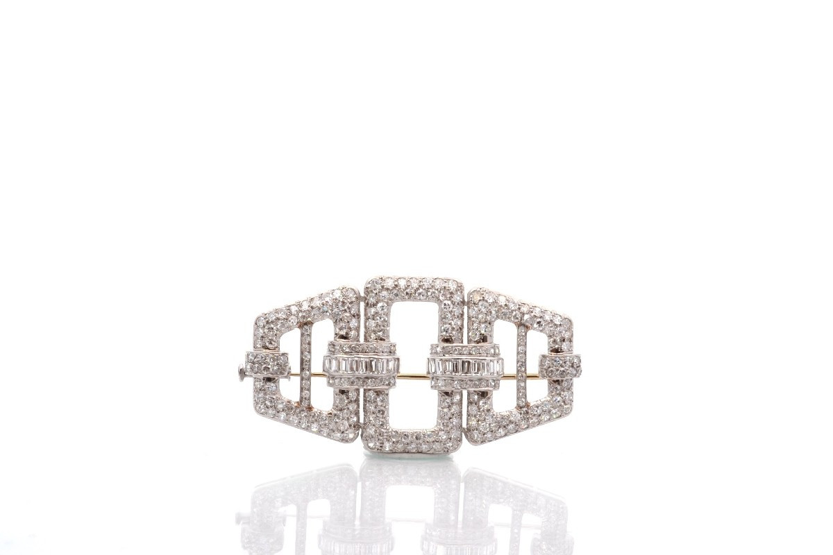 Broche art déco diamants en platine-photo-2