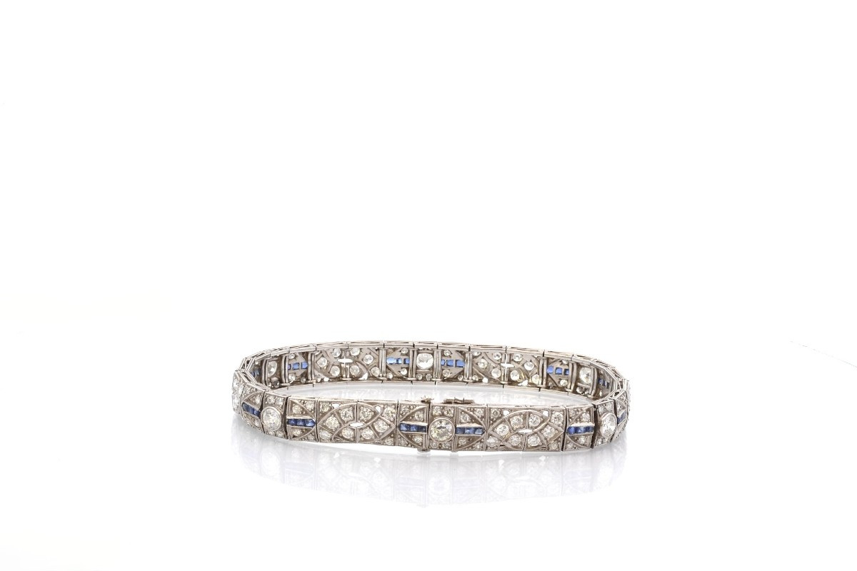 Bracelet art déco en diamants et saphirs-photo-4