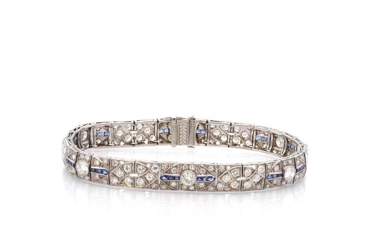 Bracelet art déco en diamants et saphirs
