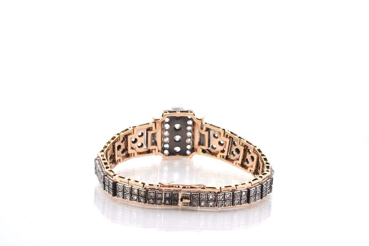 Bracelet ancien diamants en or et argent-photo-2