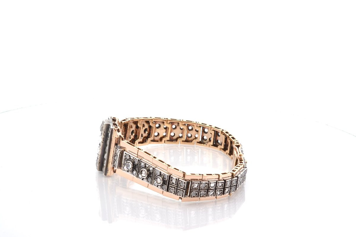 Bracelet ancien diamants en or et argent-photo-3