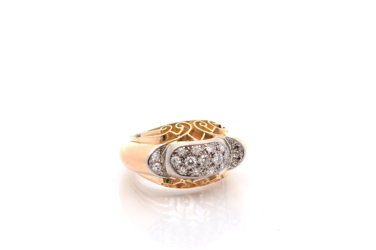 Bague vintage diamants en or et platine-photo-3