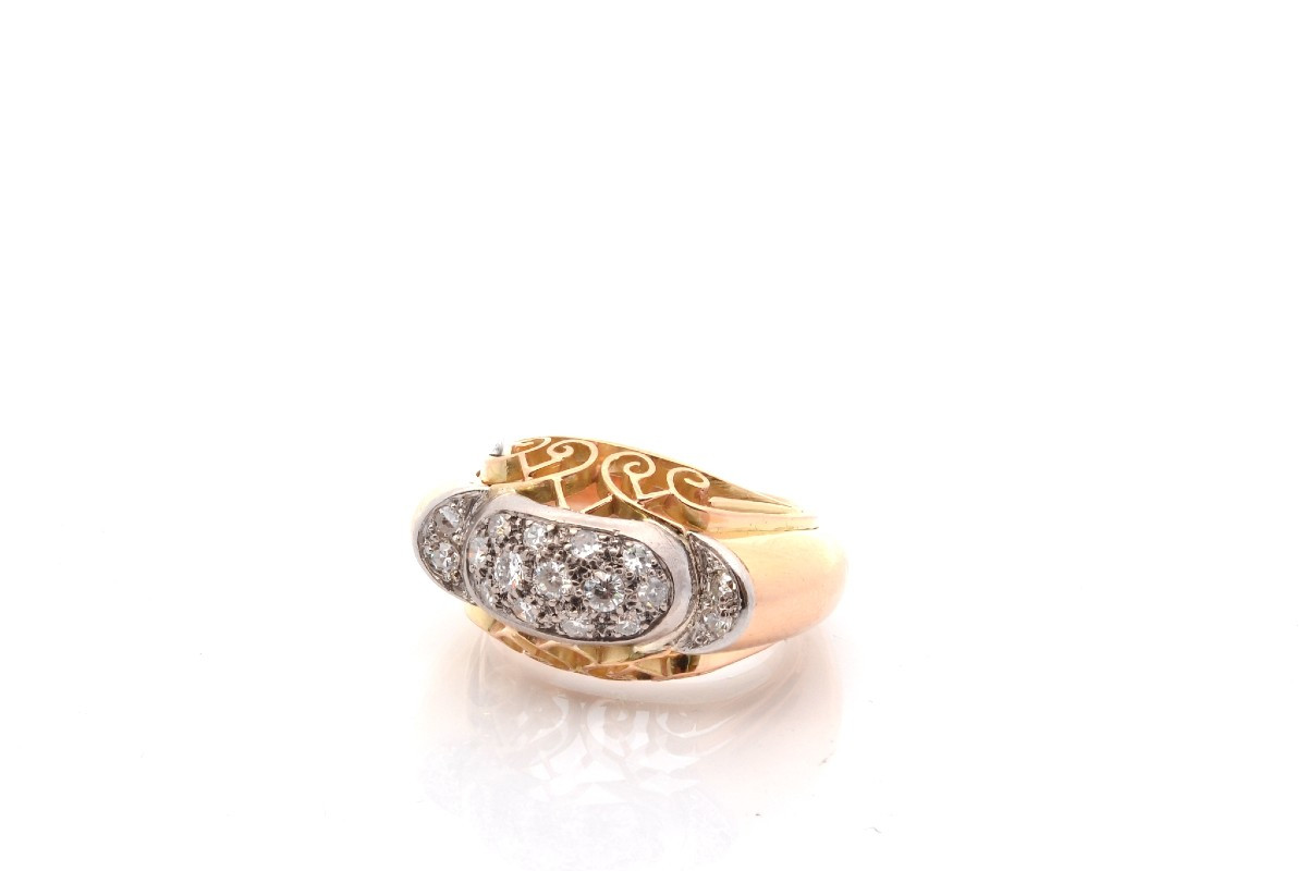 Bague vintage diamants en or et platine-photo-4