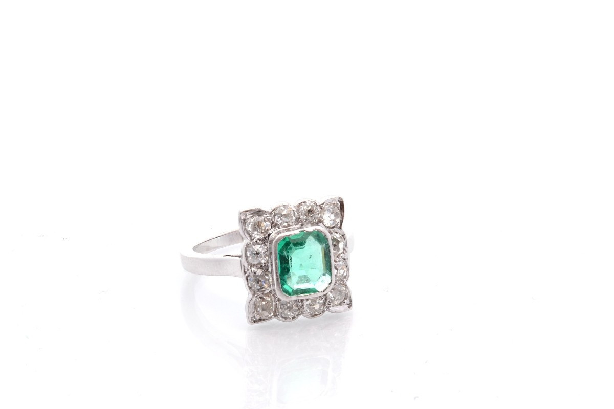 Bague vintage émeraude et diamants-photo-3