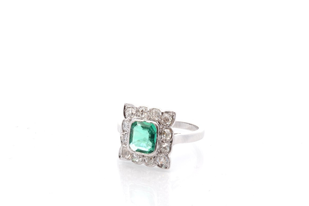 Bague vintage émeraude et diamants-photo-4