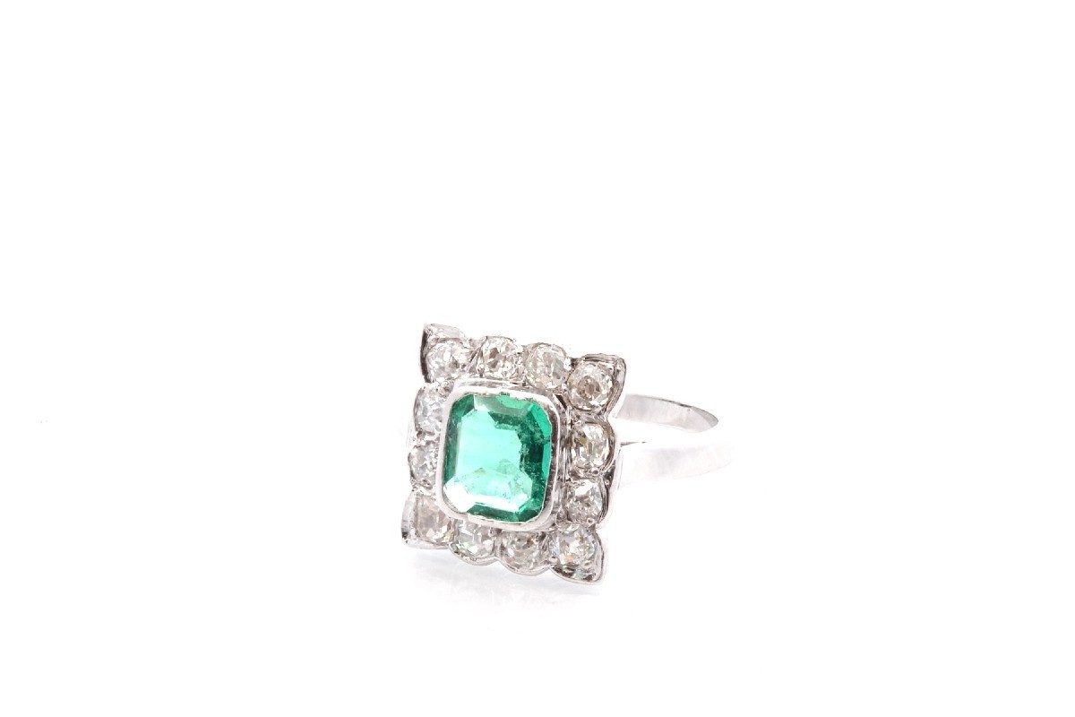 Bague vintage émeraude et diamants