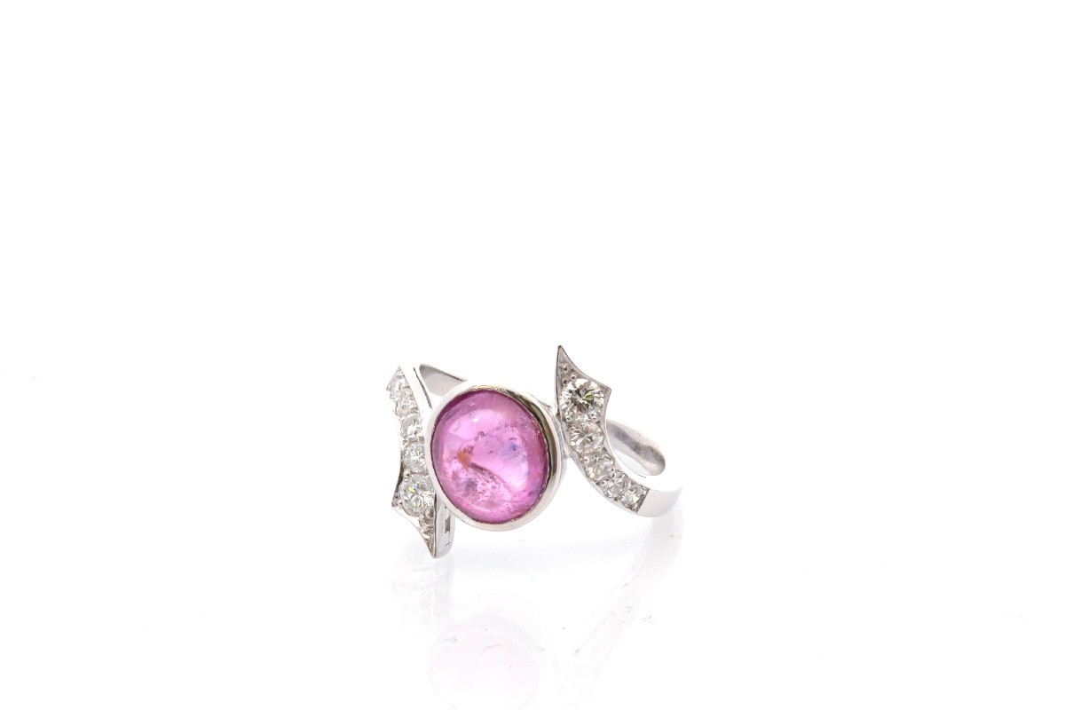 Bague vintage saphir rose de 3,58cts-photo-4