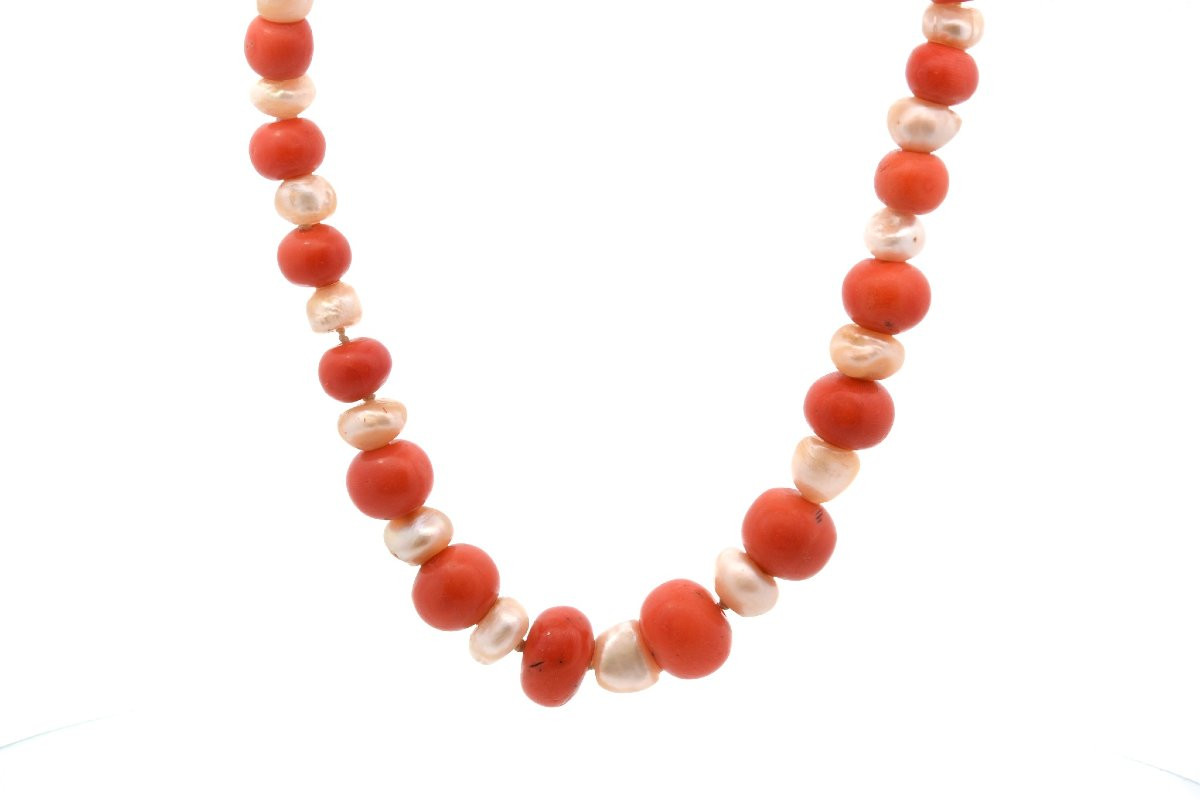Collier ancien perles fines et corail-photo-2