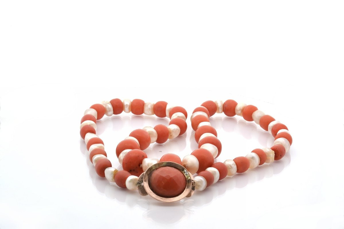 Collier ancien perles fines et corail-photo-3
