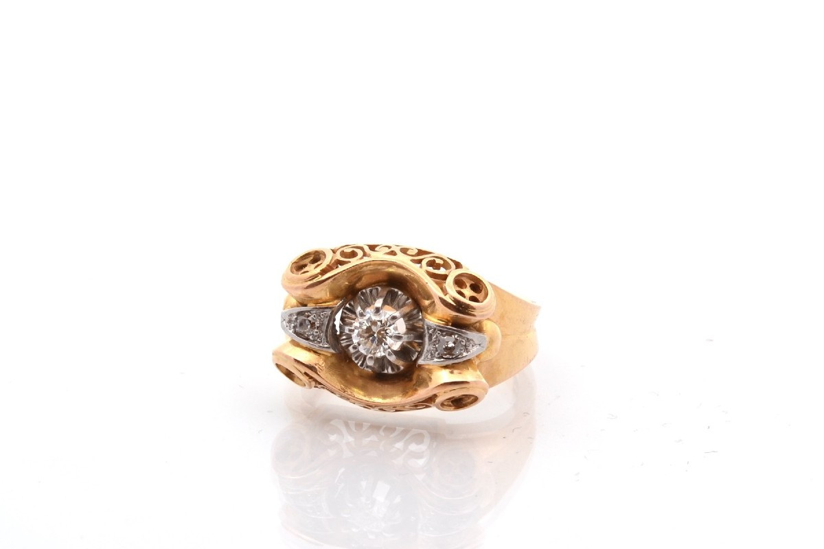 Vintage 18k Gold Diamond Tank Ring
