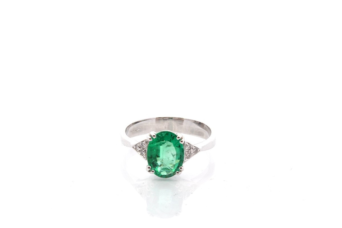 Bague émeraude et diamants en or 18k-photo-2