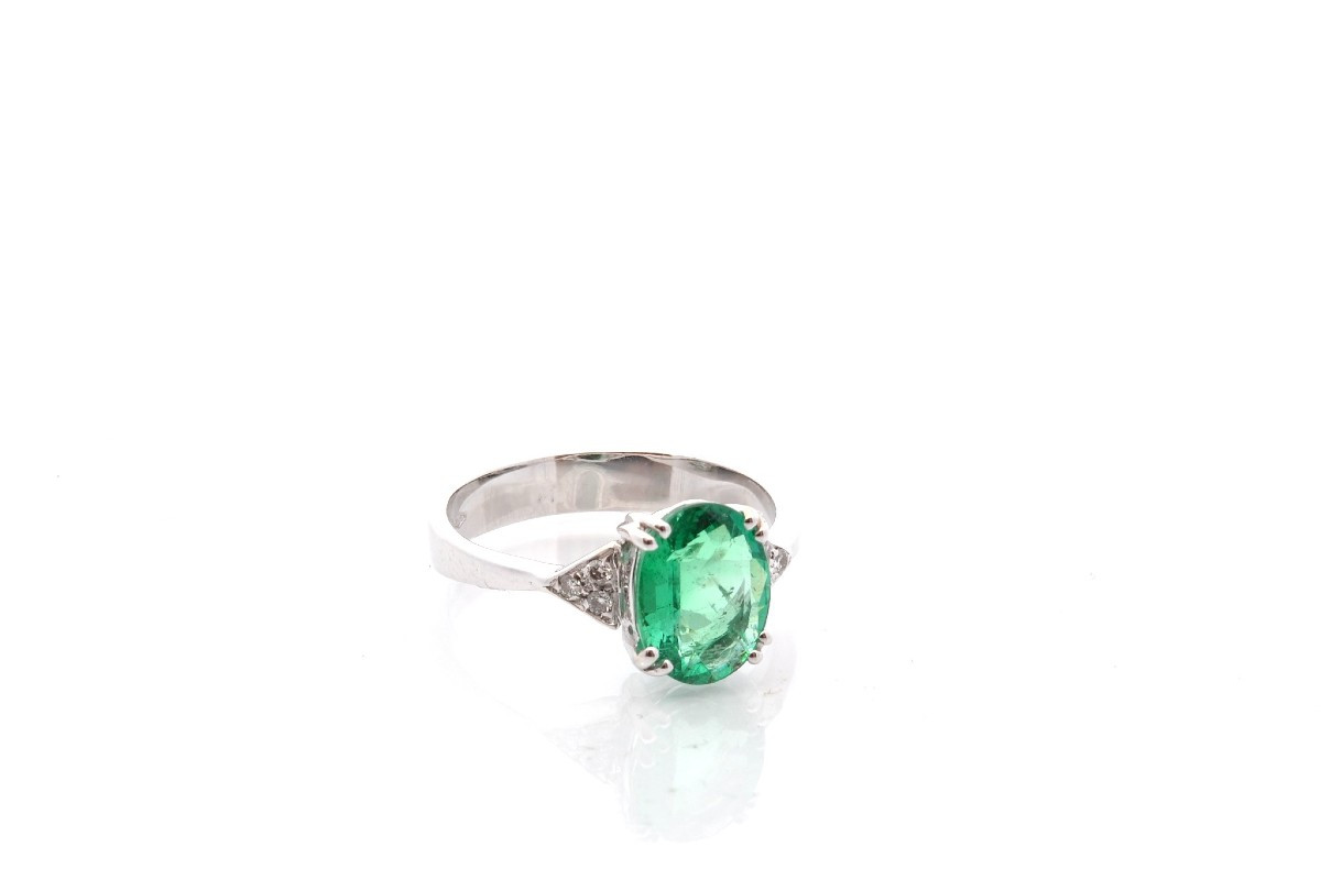 Bague émeraude et diamants en or 18k-photo-3