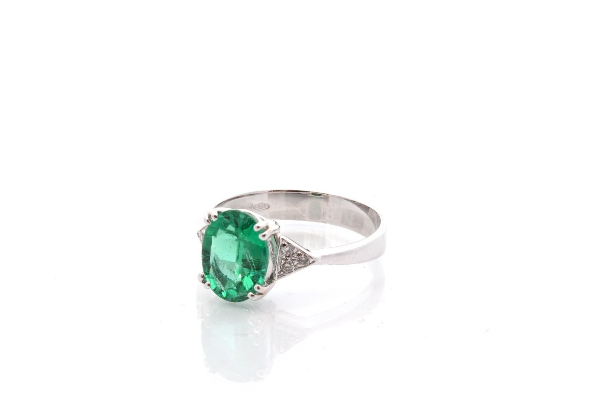 Bague émeraude et diamants en or 18k