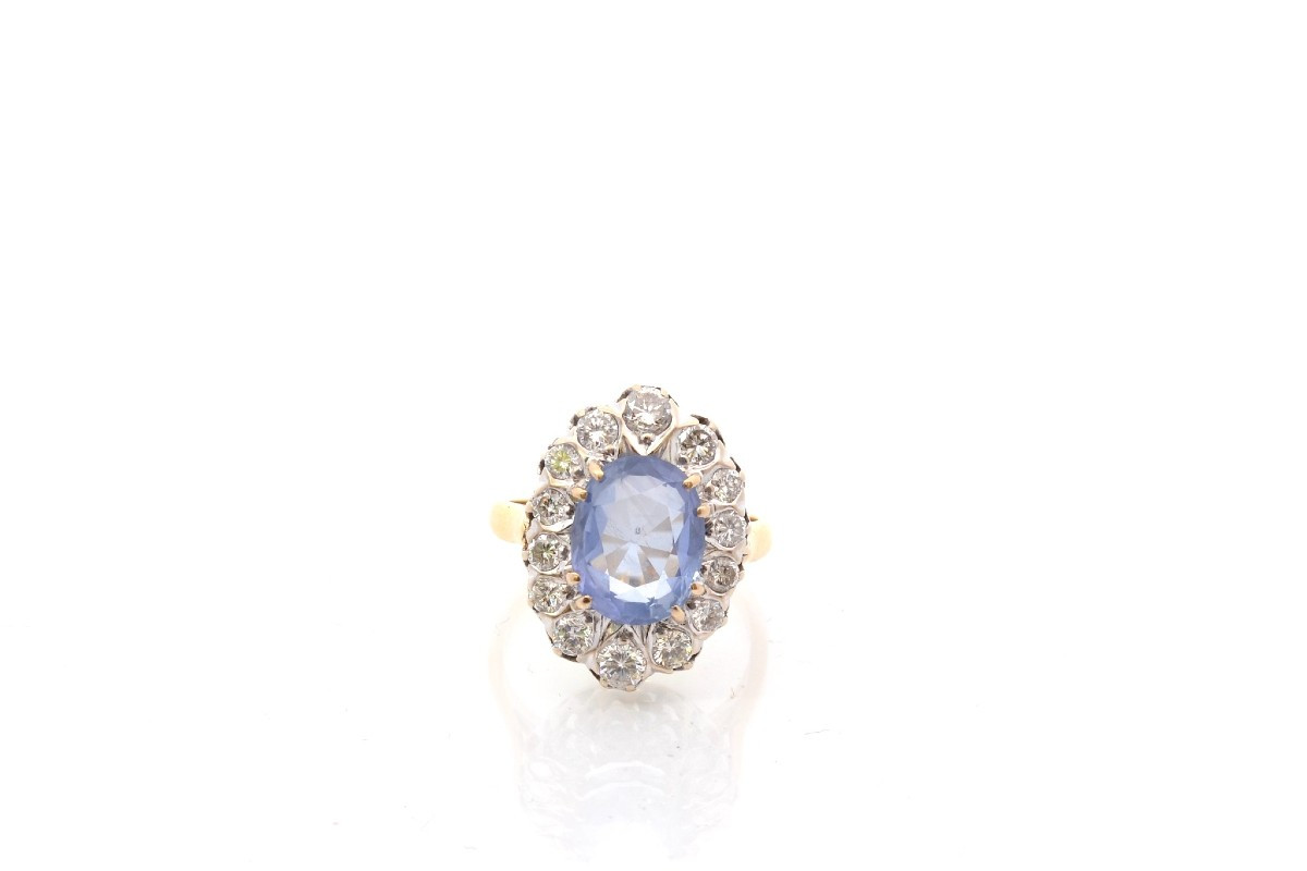 Bague vintage saphir de 4,43cts et diamants-photo-2