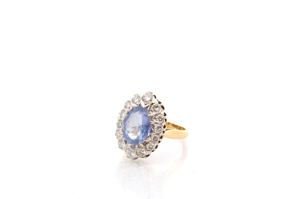 Bague vintage saphir de 4,43cts et diamants-photo-4