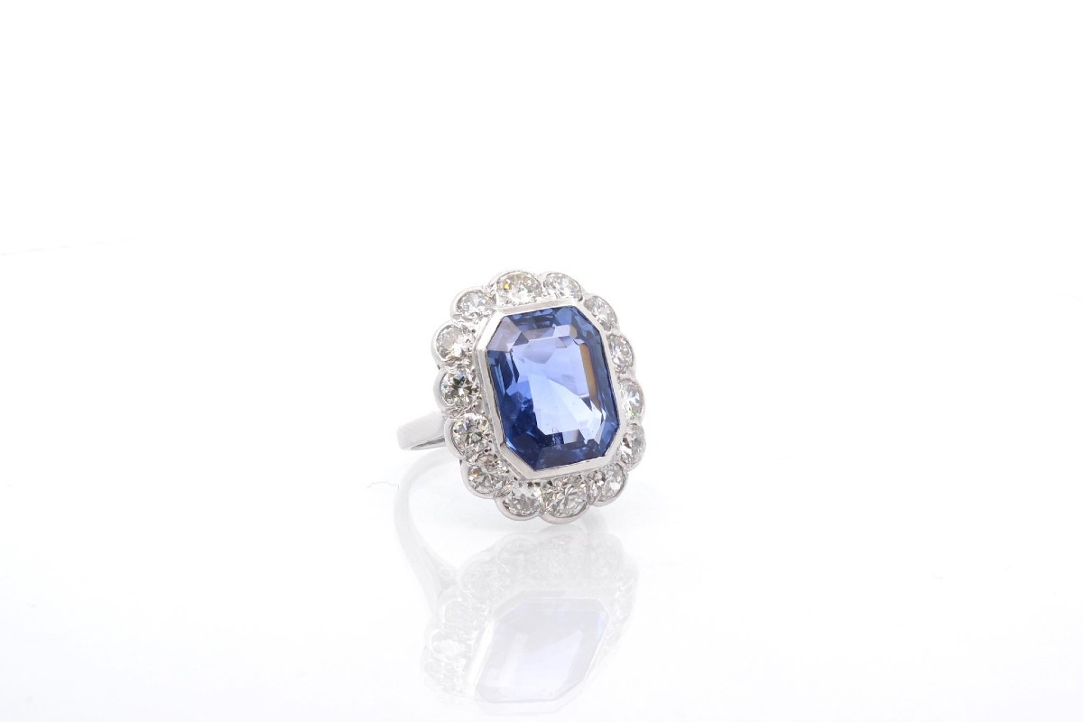 8.46 Cts Vintage Sapphire And Diamond Ring-photo-3