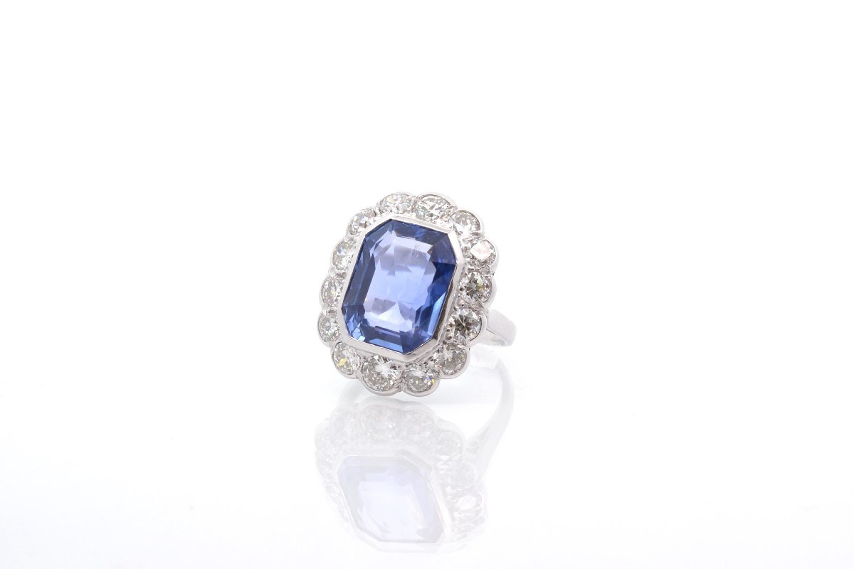 8.46 Cts Vintage Sapphire And Diamond Ring-photo-4
