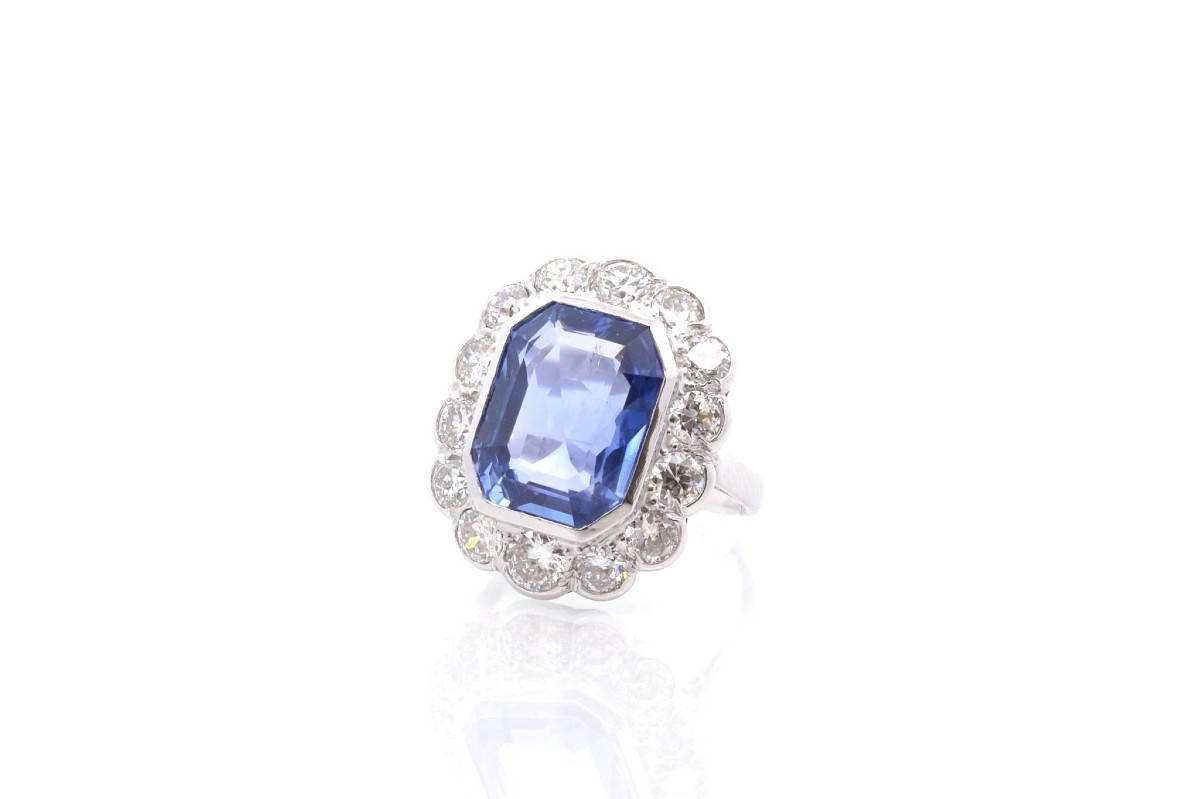 8.46 Cts Vintage Sapphire And Diamond Ring