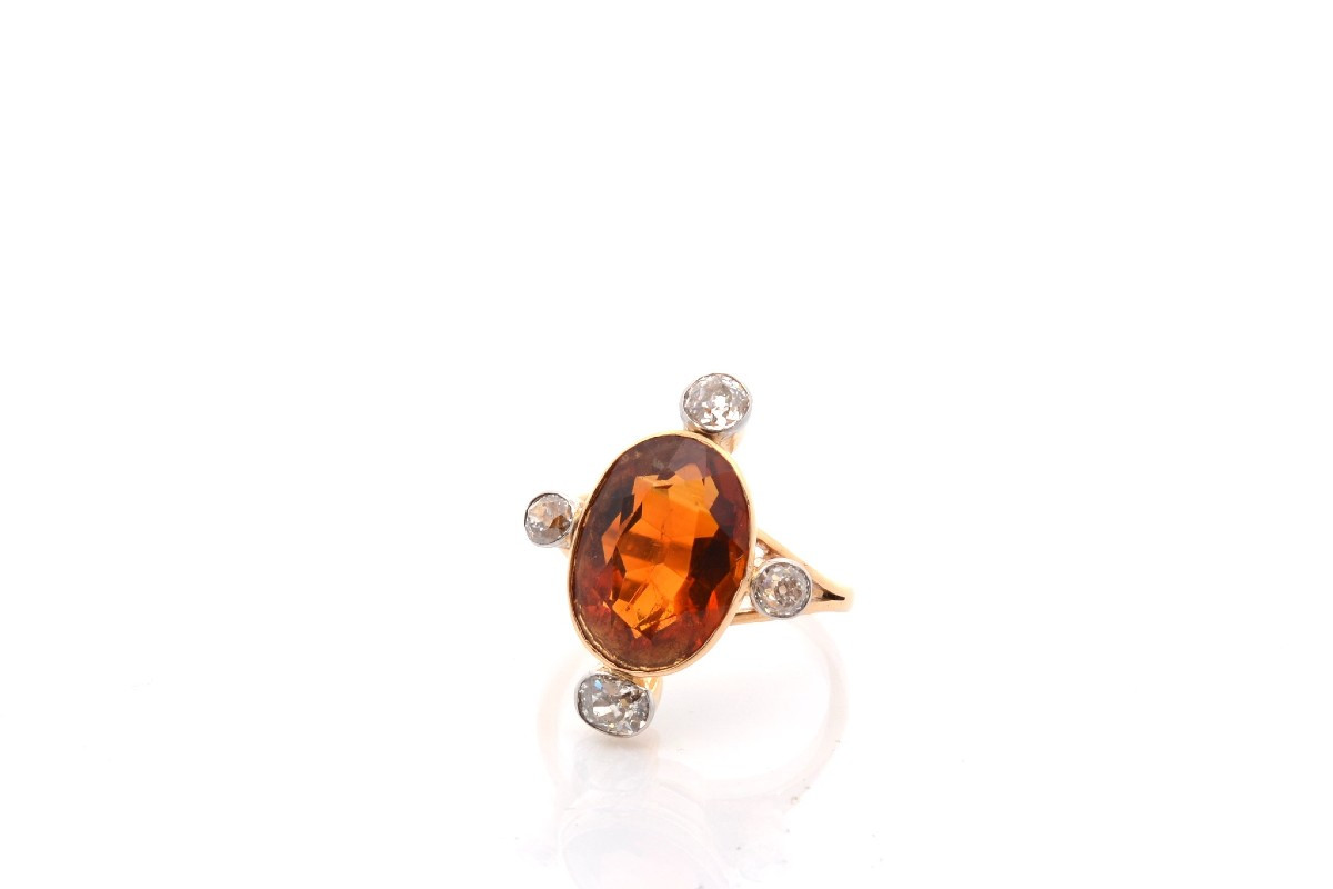 Antique Citrine And Diamonds Ring-photo-4