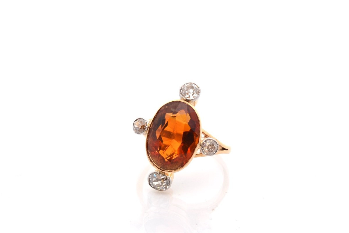 Antique Citrine And Diamonds Ring