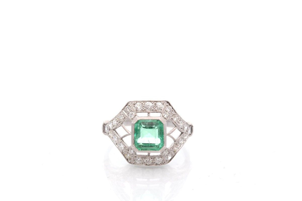 Emerald And Diamond Art Deco Ring-photo-2