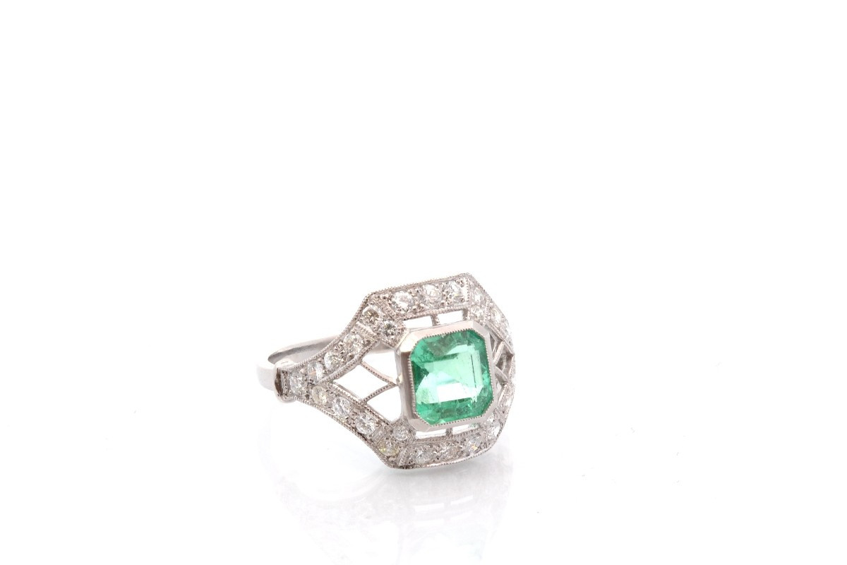 Emerald And Diamond Art Deco Ring-photo-3