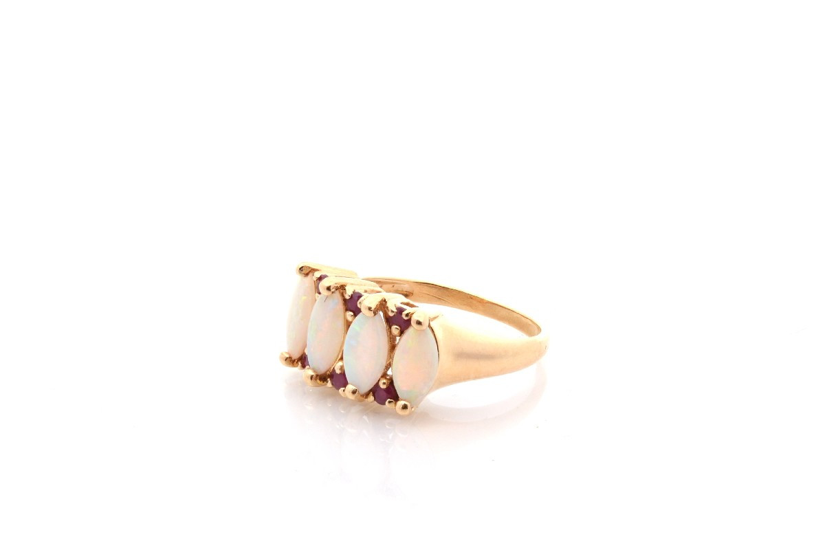 Bague vintage opales et rubis en or 18k-photo-4