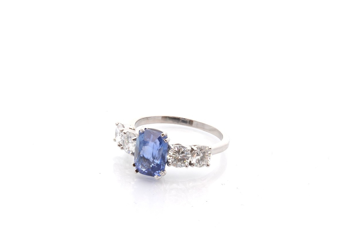 3.04cts Sapphire And Diamonds Ring In Platinum-photo-4