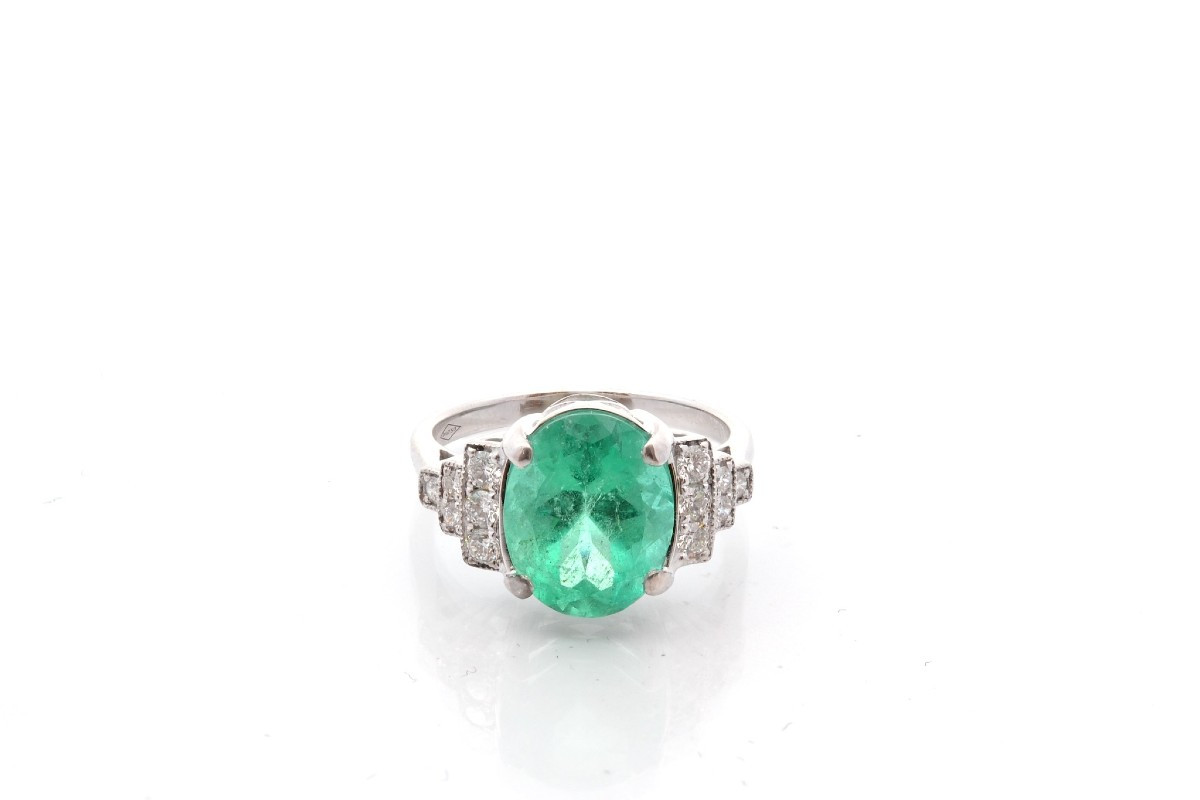 Bague émeraude 3,51cts et diamants en or 18k-photo-2