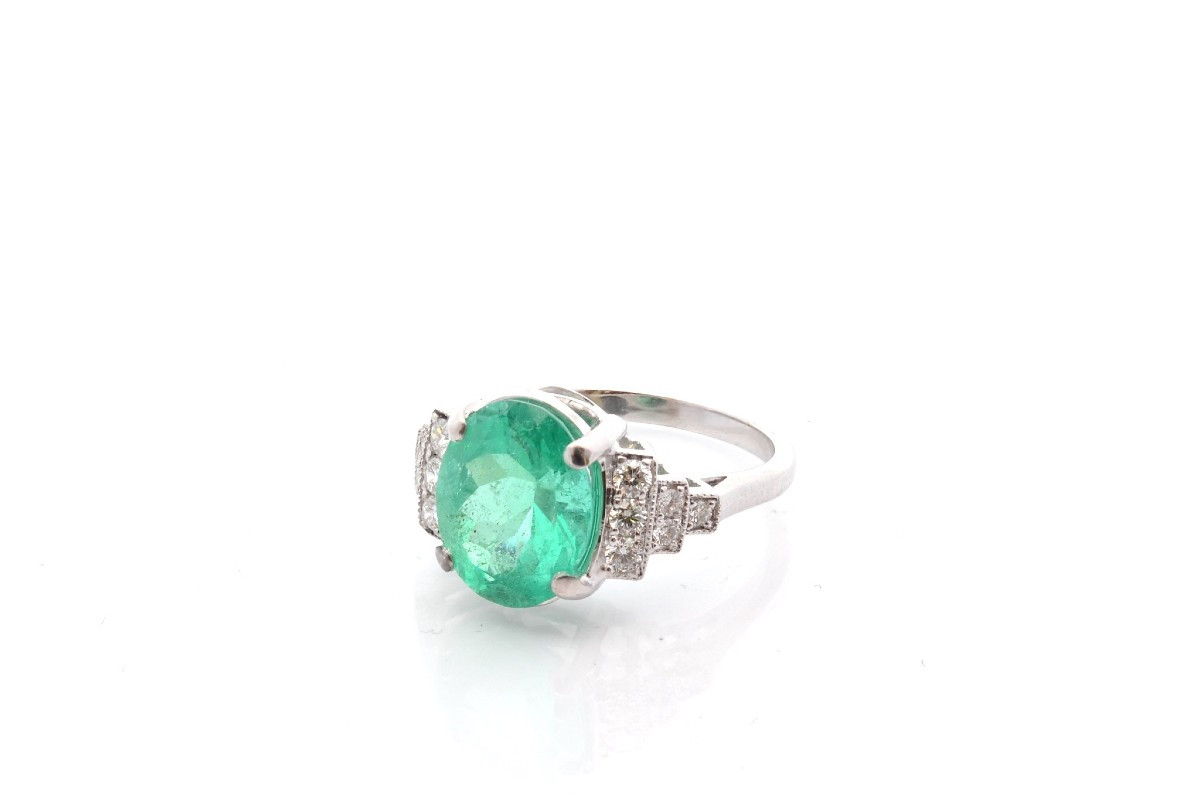 Bague émeraude 3,51cts et diamants en or 18k-photo-4
