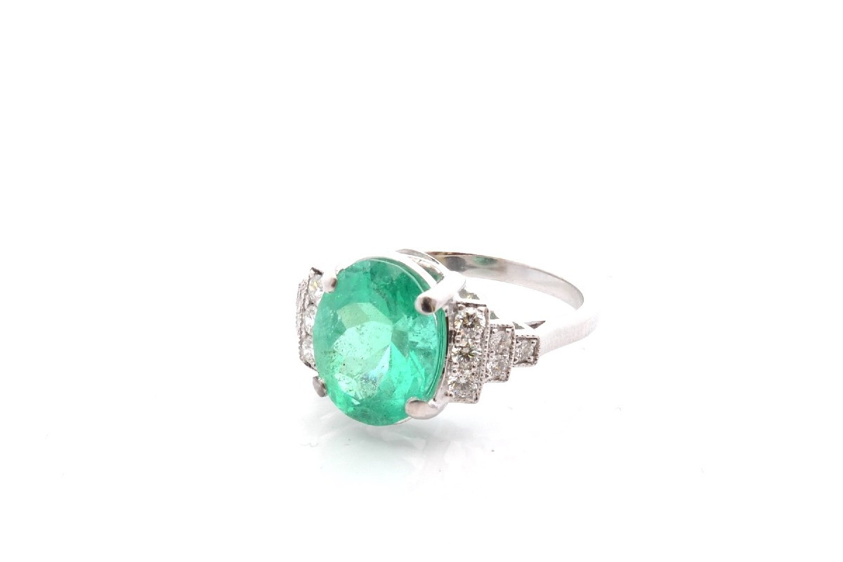 Bague émeraude 3,51cts et diamants en or 18k