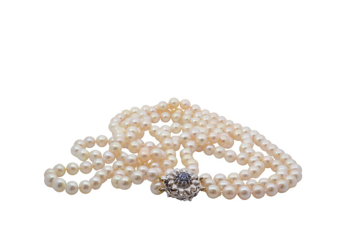 Collier vintage perles de culture et fermoir en or-photo-2