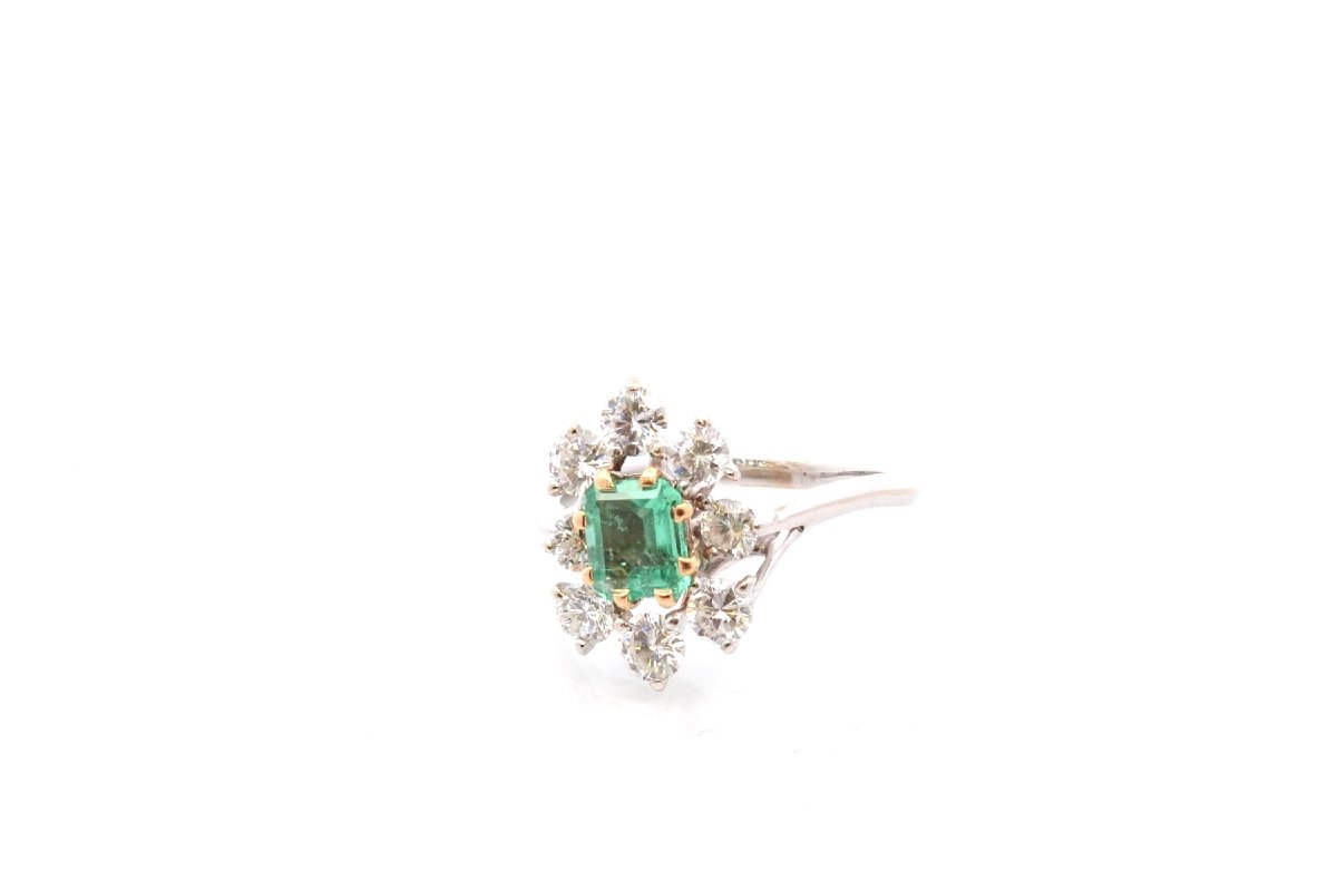 Bague émeraude et diamants en or 18k
