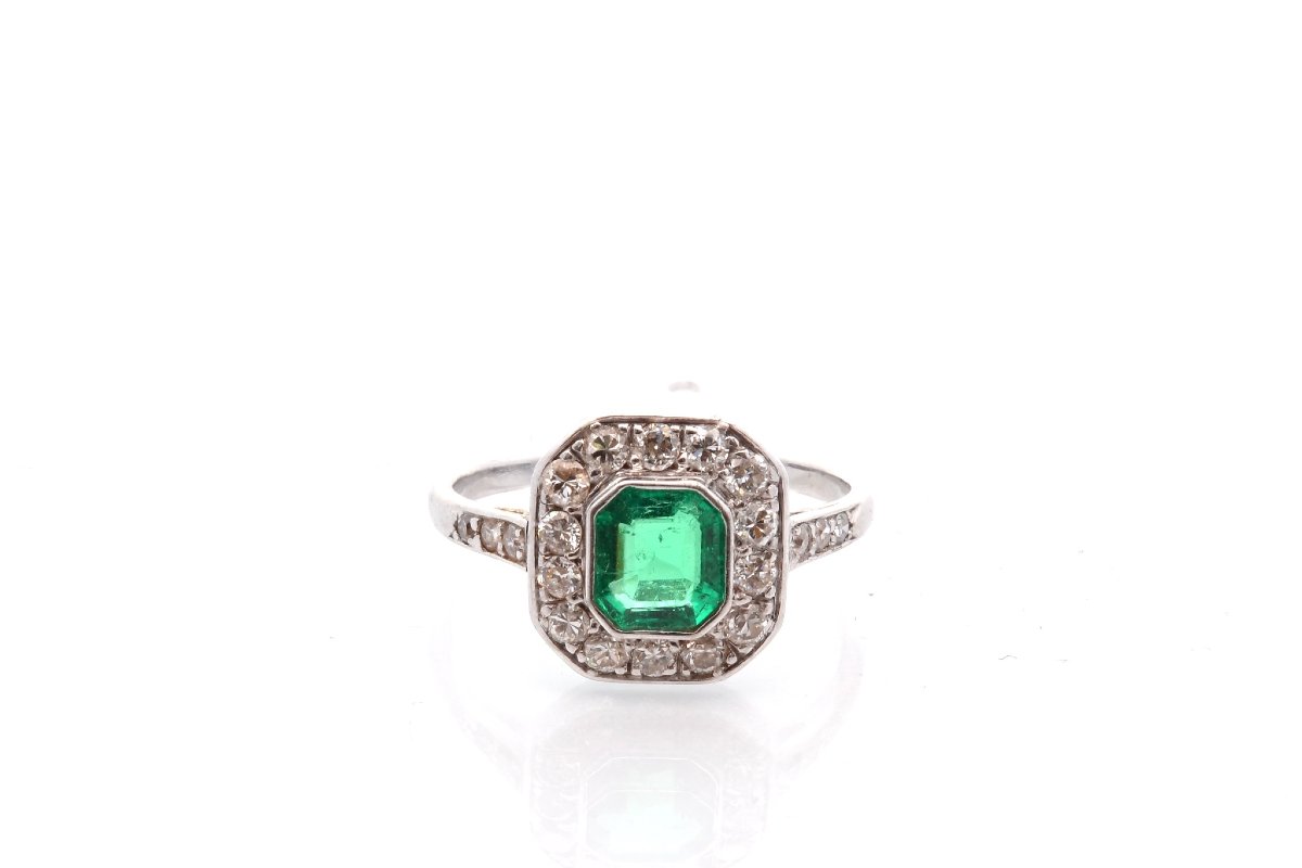 Emerald And Diamond Art Deco Ring-photo-2