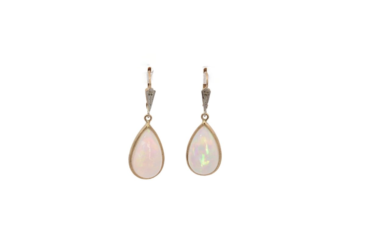 Boucles d’oreilles opales et roses de diamants-photo-2