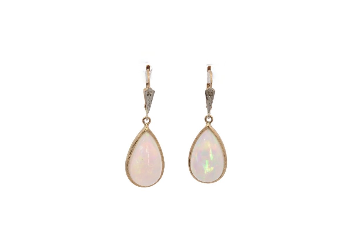 Boucles d’oreilles opales et roses de diamants