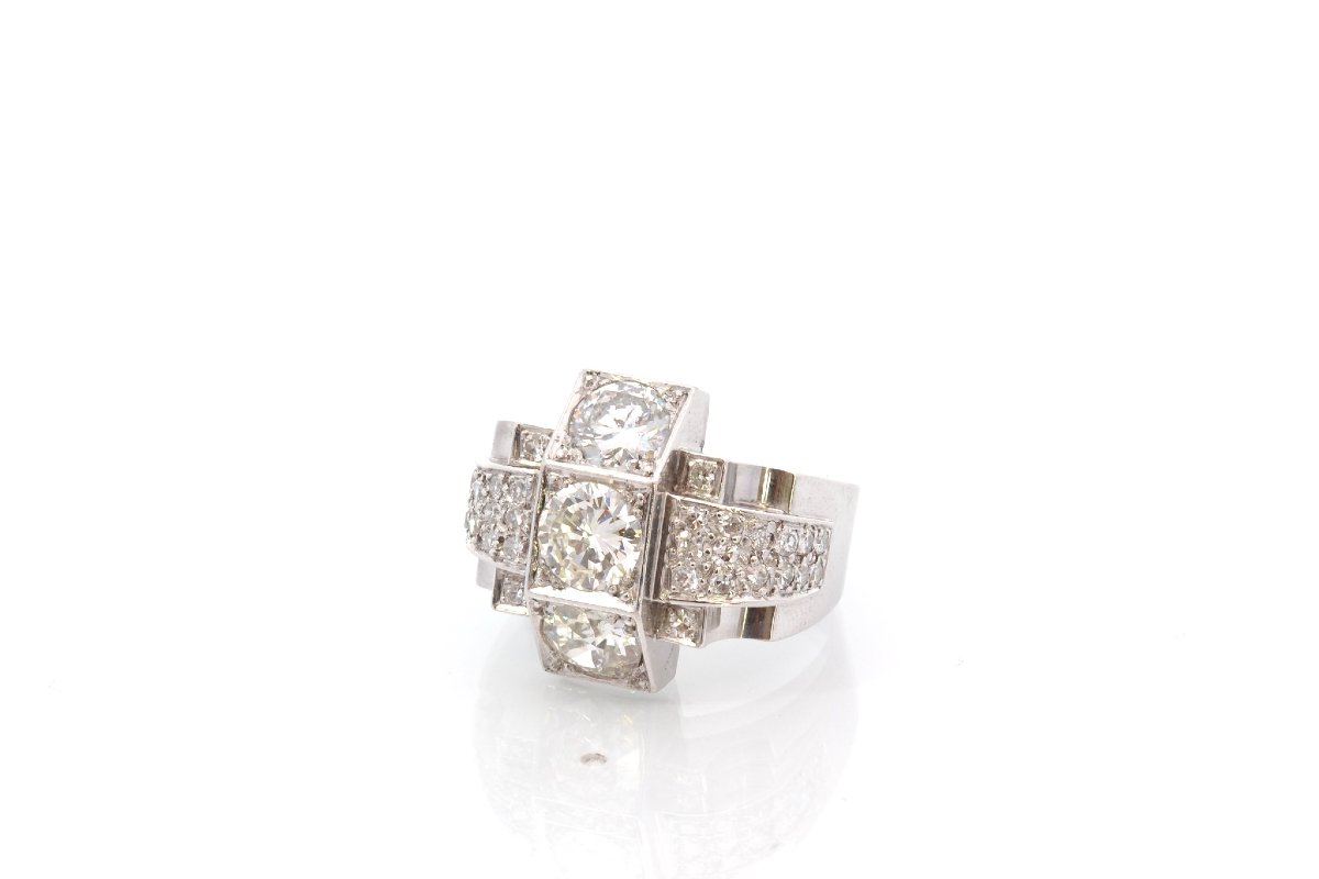 Bague vintage 1940 diamants en platine et or-photo-2